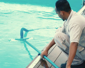 a pool cleaner cleans pool water
